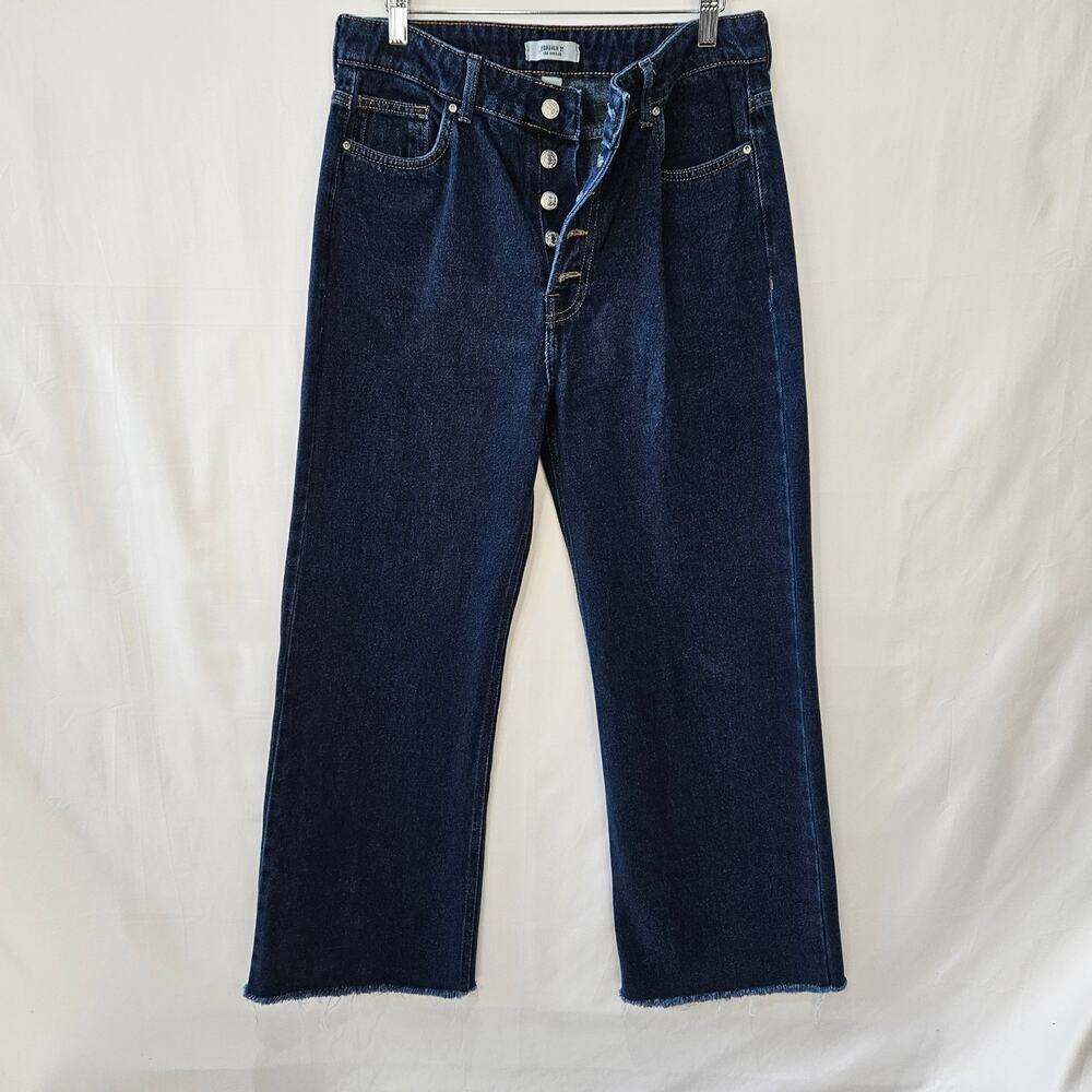 Forever 21 Women's Button Up Wide Leg Raw Hem Jeans 29